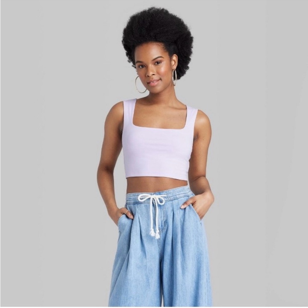 Lavender Square Neck Crop Top